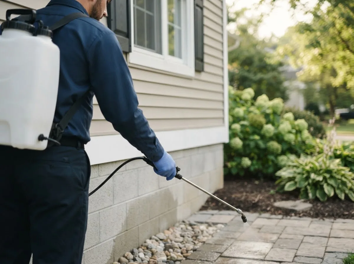 Pest control technician inspecting a home in Melvern, KS